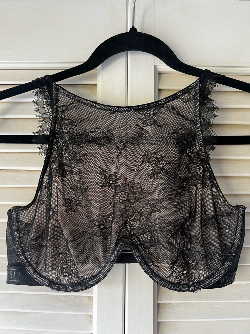 Victorias Secret Sheer Black Floral Lace Underwire Crop Bralette